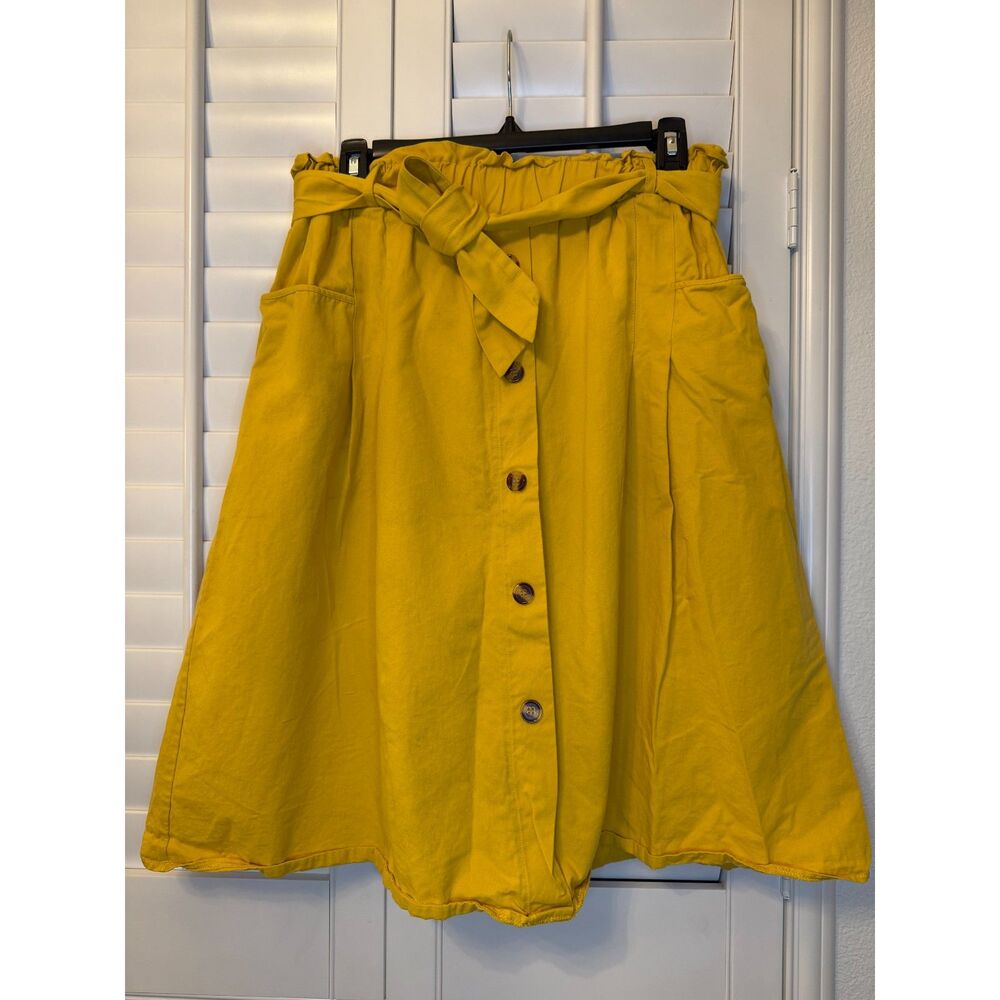 Sadi & Love Yellow Elastic Waist Midi Skirt Womens Size 12 Boho Cottagecore